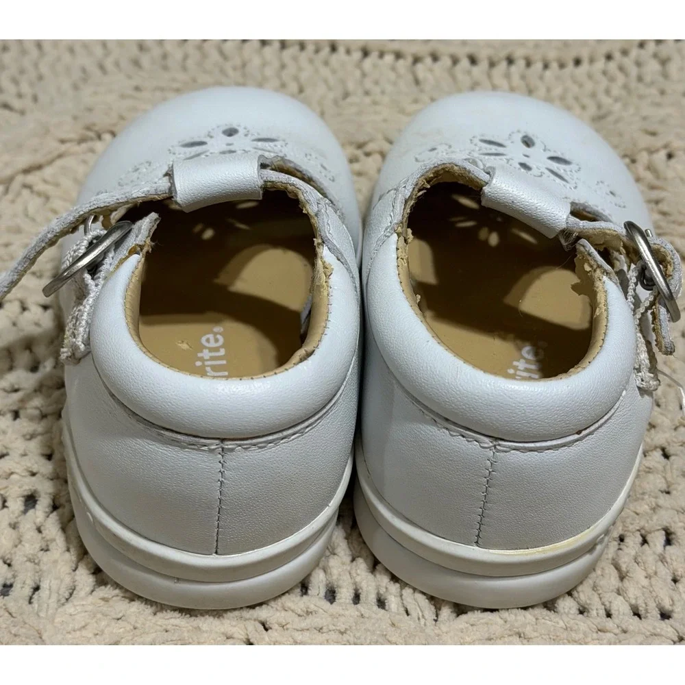 Stride Rite White Leather Mary Jane T-Strap Floral Baby Shoes 3.5W 1023050